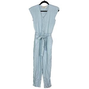 Reistor XSmall Blue Denim Evening Chai Jumpsuit Hidden Button Pockets Tencel